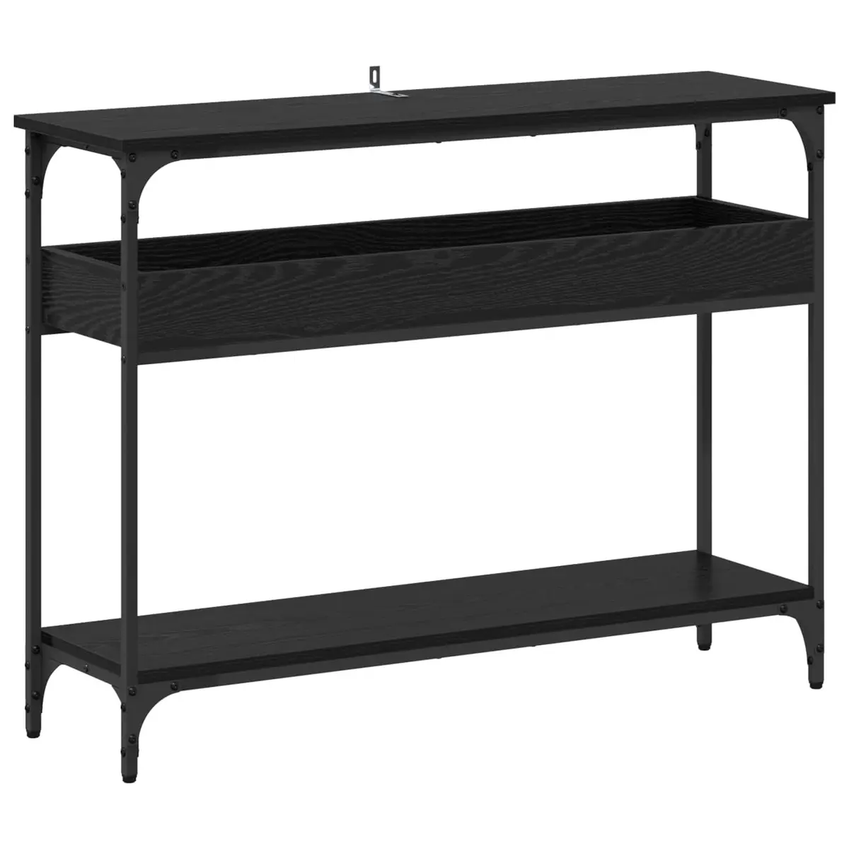 Console Table Black Oak Engineered Wood Steel Frame Storage Functionality