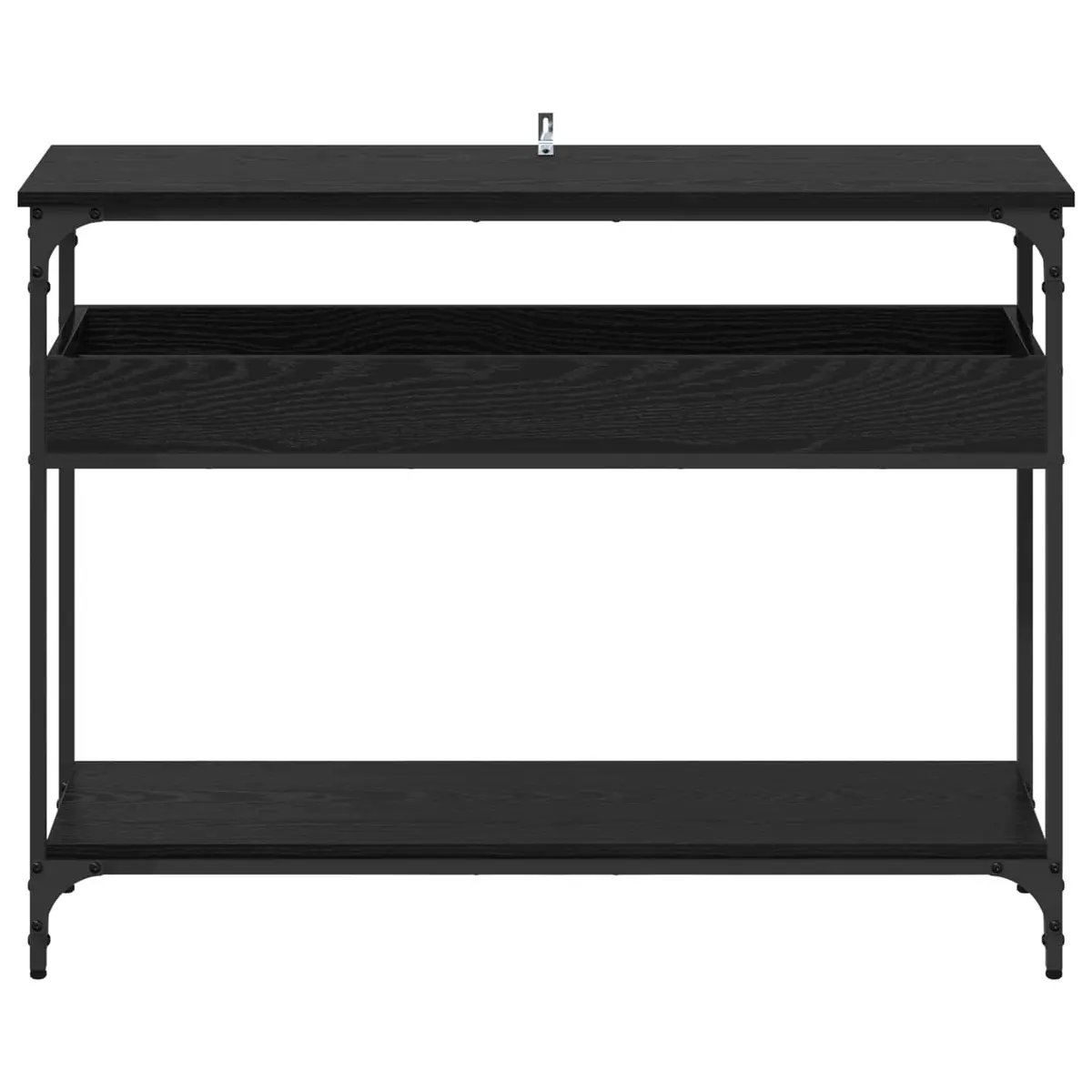 Console Table Black Oak Engineered Wood Steel Frame Storage Functionality