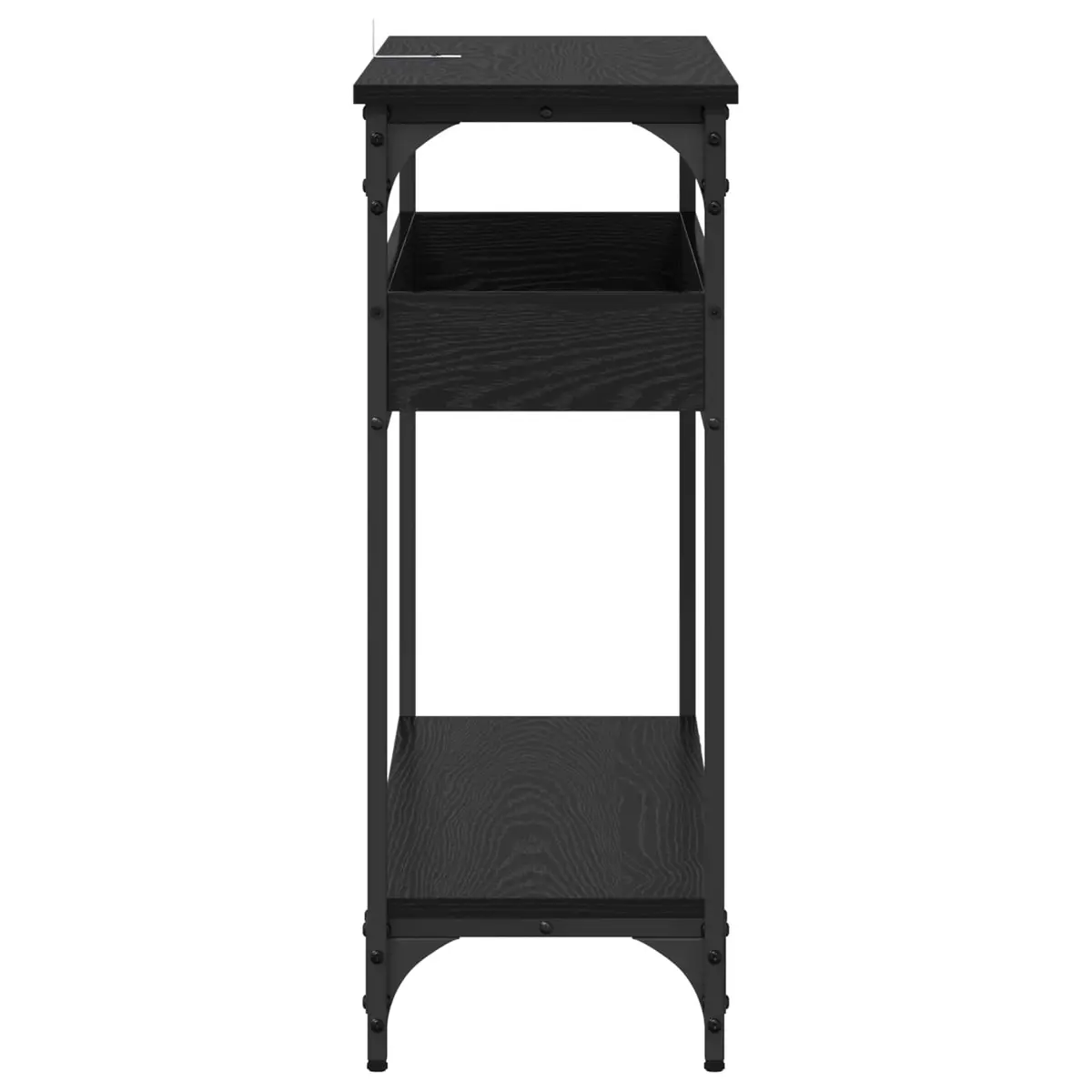Console Table Black Oak Engineered Wood Steel Frame Storage Functionality
