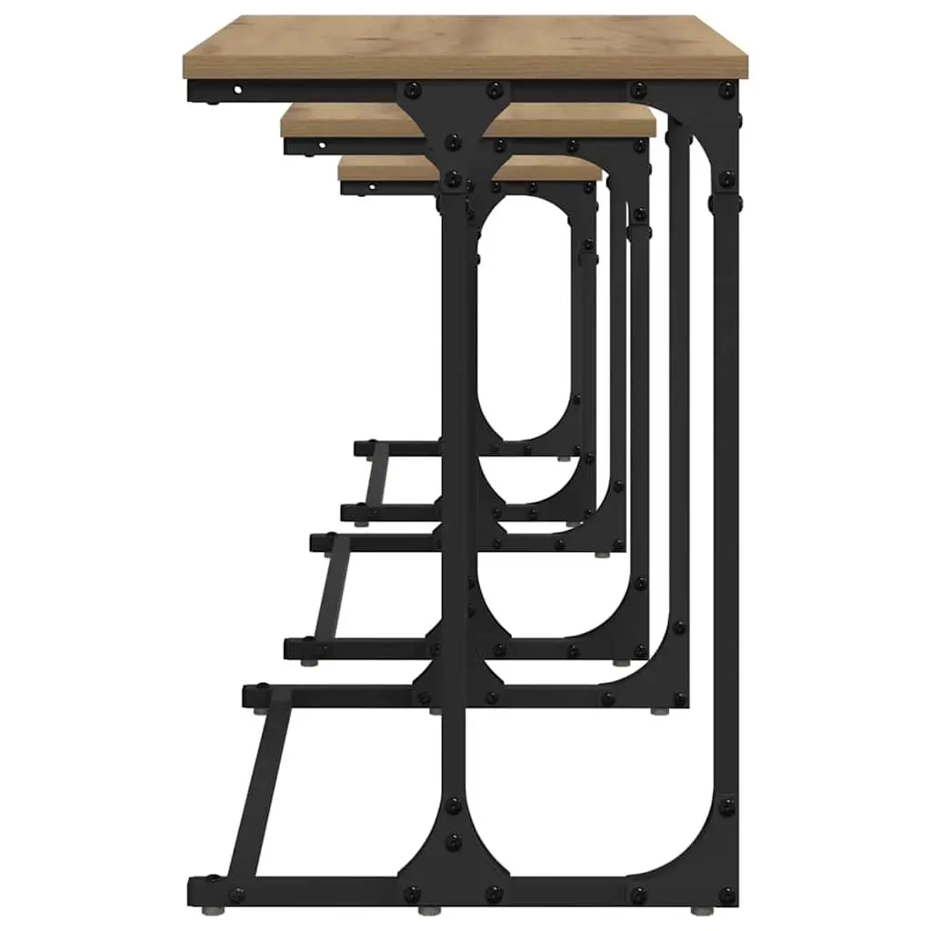 Nesting Coffee Table Set Brown Industrial Style 3 Piece Compact Storage