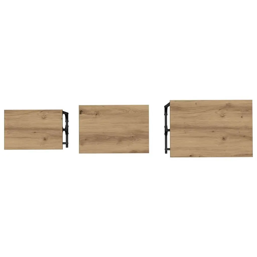 Nesting Coffee Table Set Brown Industrial Style 3 Piece Compact Storage