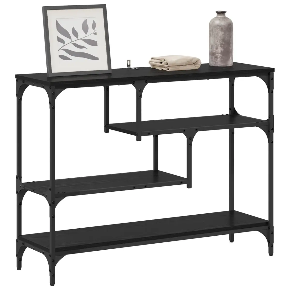 Console Table Black Narrow Industrial Style Engineered Wood Surface Steel Frame