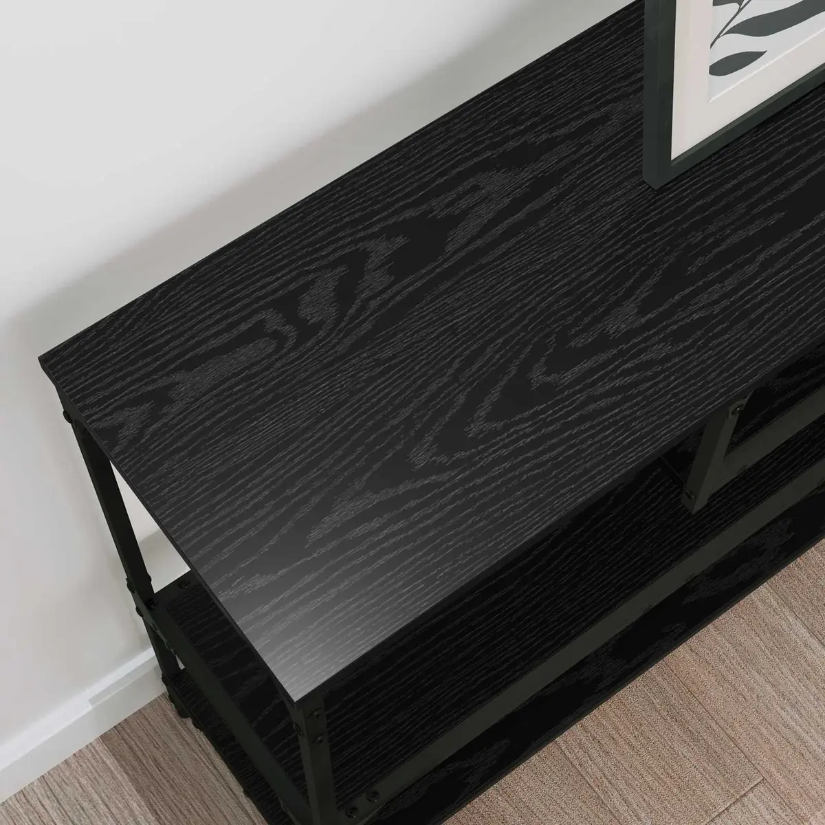 Console Table Black Narrow Industrial Style Engineered Wood Surface Steel Frame