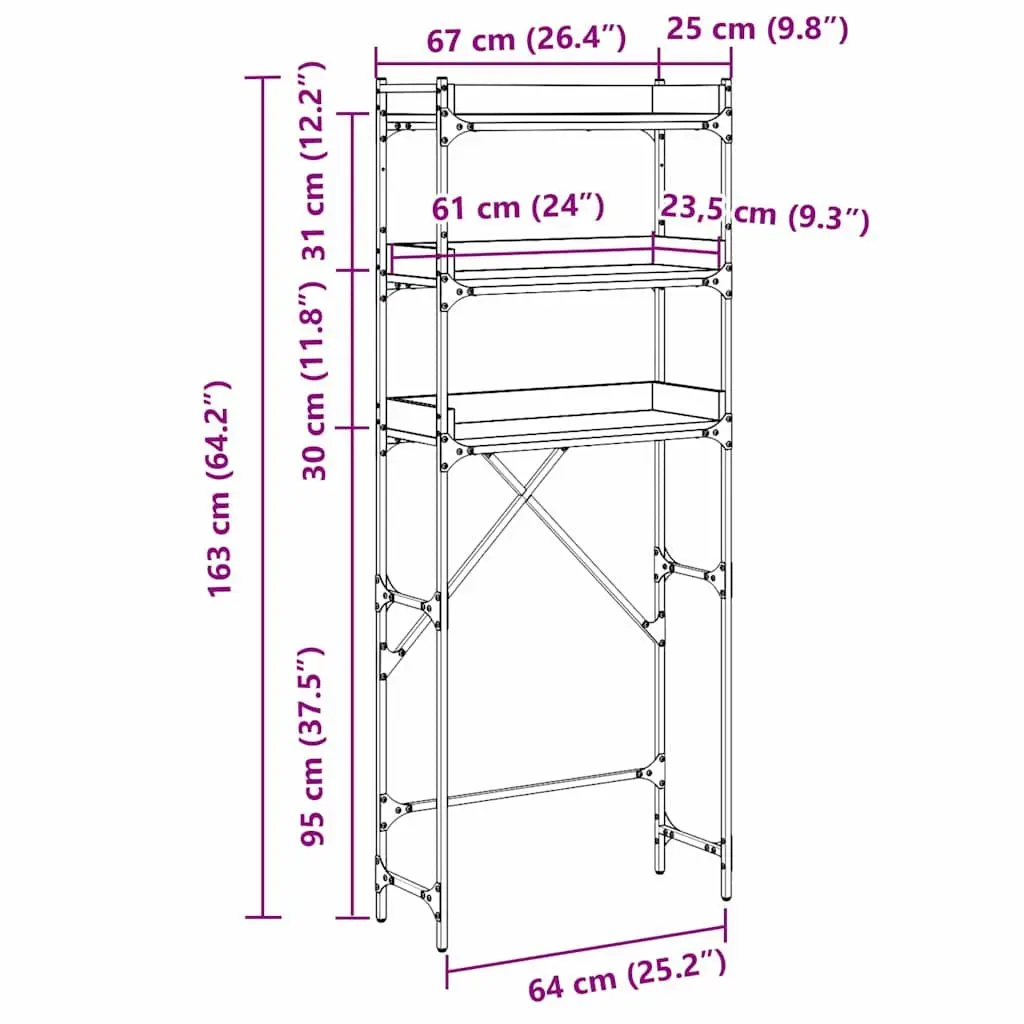 Washing Machine Shelf Brown Modern Shelving Unit Durable Steel Frame Indoor Use