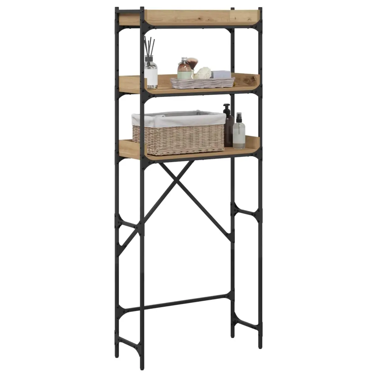 Washing Machine Shelf Brown Modern Shelving Unit Durable Steel Frame Indoor Use