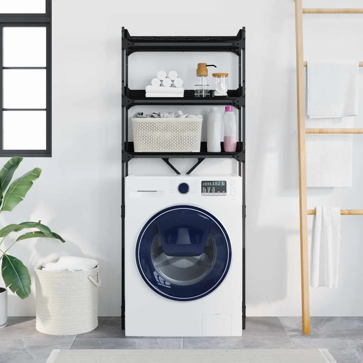 Washing Machine Shelf Laundry Room Storage Unit Modern Organiser Black