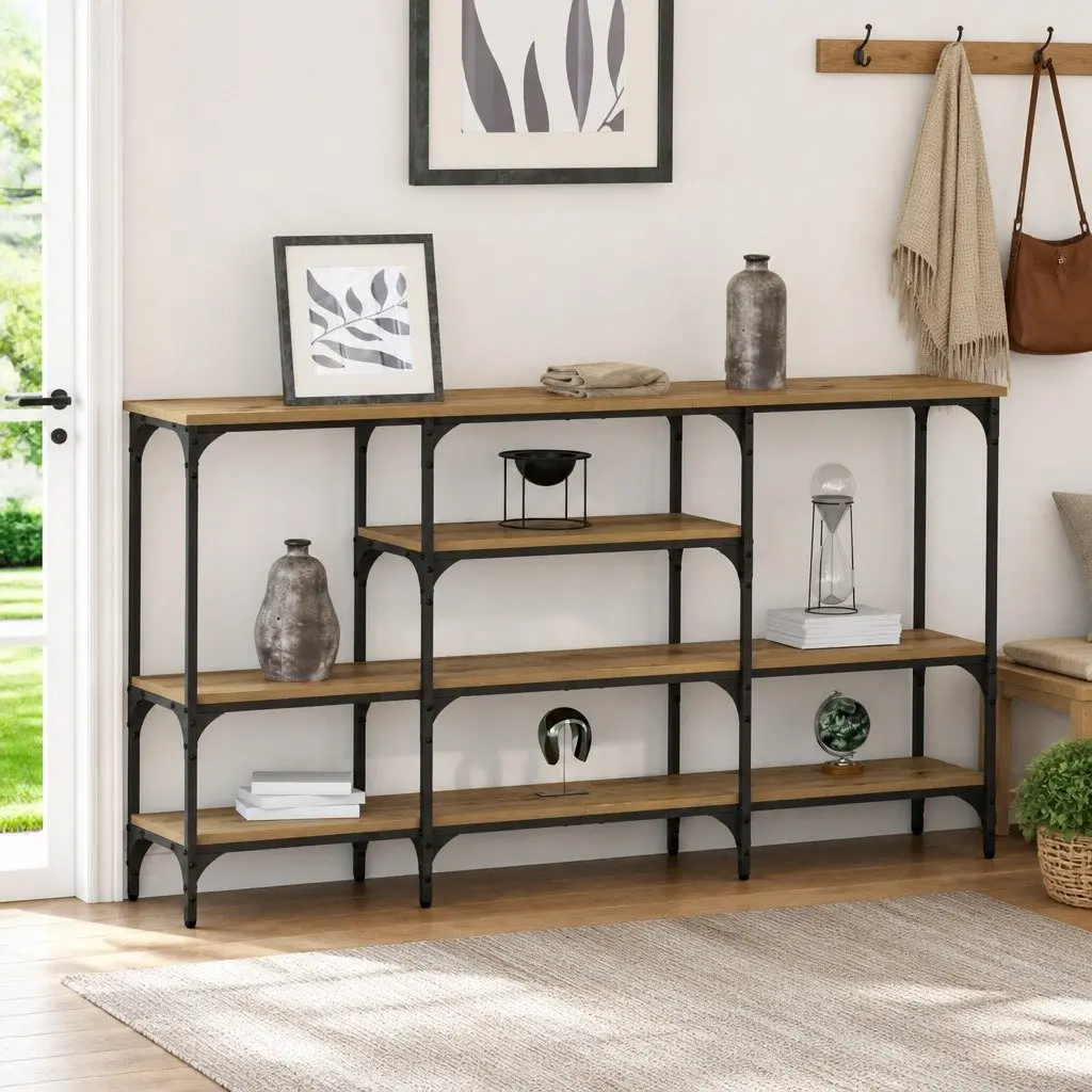 Console Table Industrial Urban Style Entryway Living Room Display Storage Brown