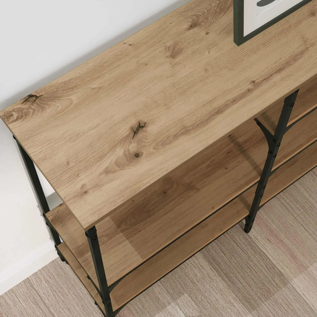 Console Table Brown 160 x 29 x 80 cm Industrial Style Steel Frame with Shelves