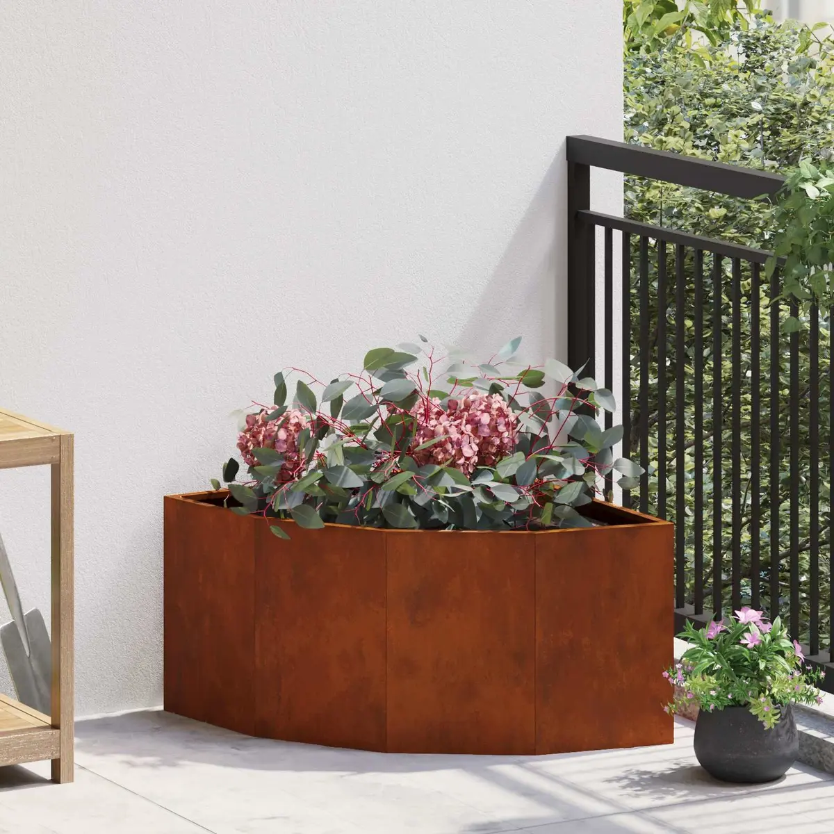 Corner Planter Brown 60x60x35cm Steel Outdoor Garden Patio Terrace
