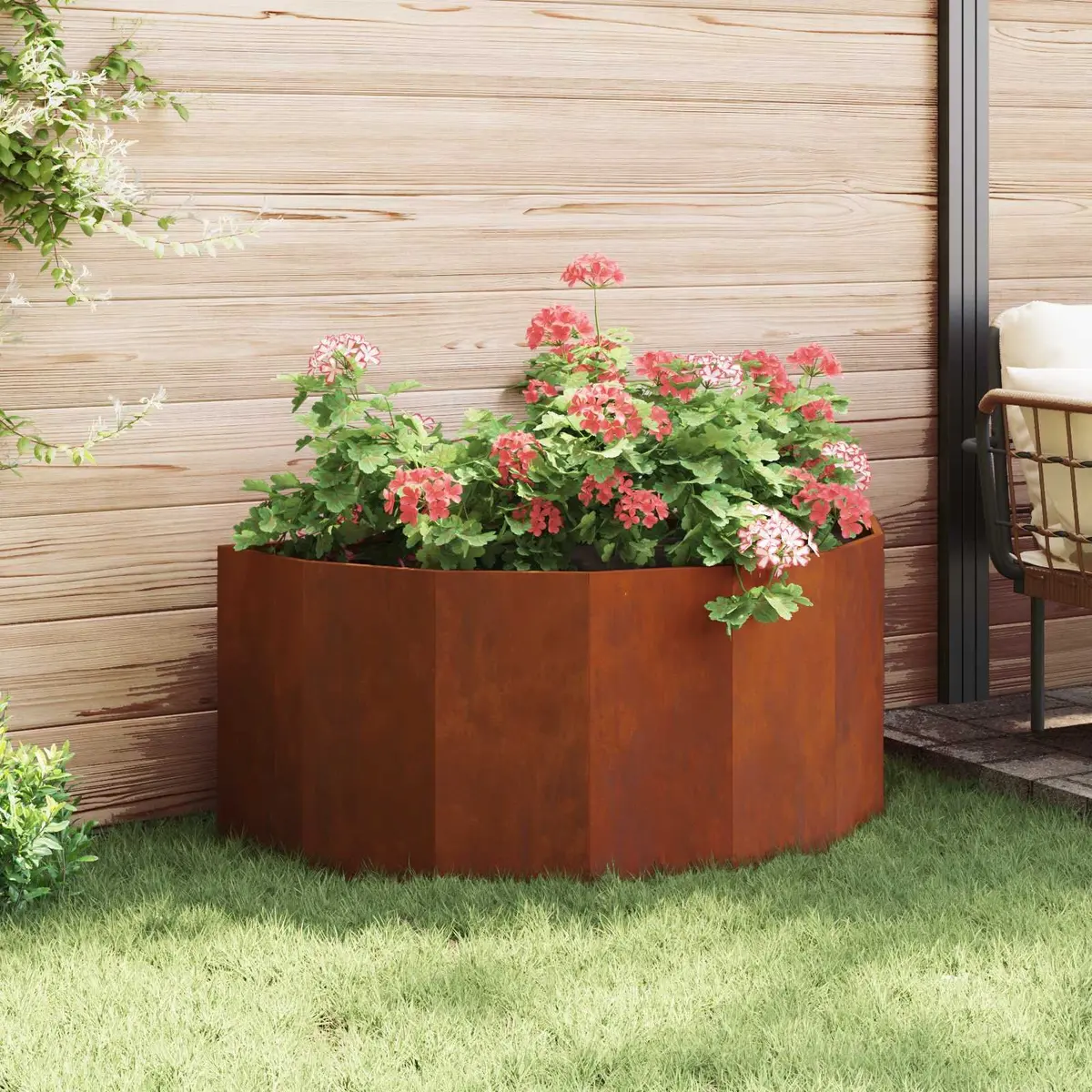 Half Round Garden Planter Brown 120x60x50cm Steel Outdoor Raised Bed