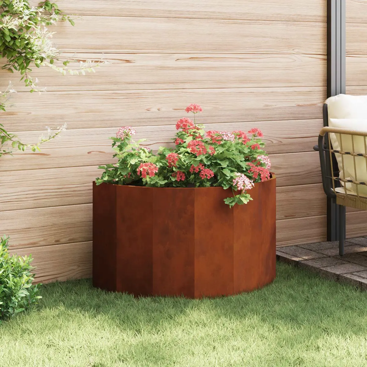Half Round Garden Planter Brown 90x45x50cm Weathering Steel