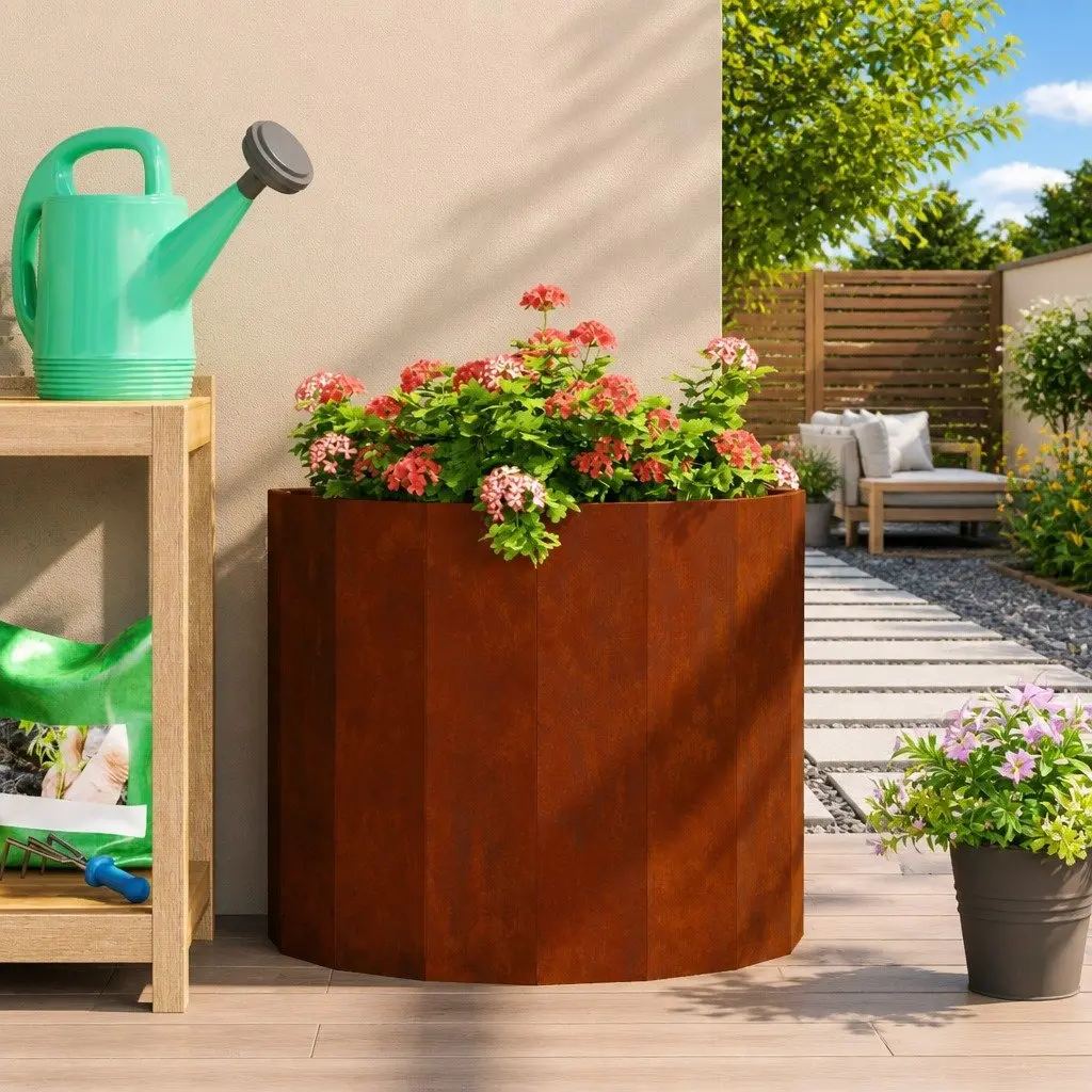 Half Round Garden Planter Brown 60x30x50cm Outdoor Weathering Steel