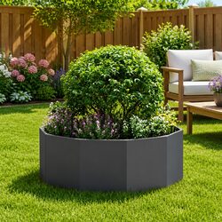 Outdoor Round Planter in Black Steel, Easy Assembly