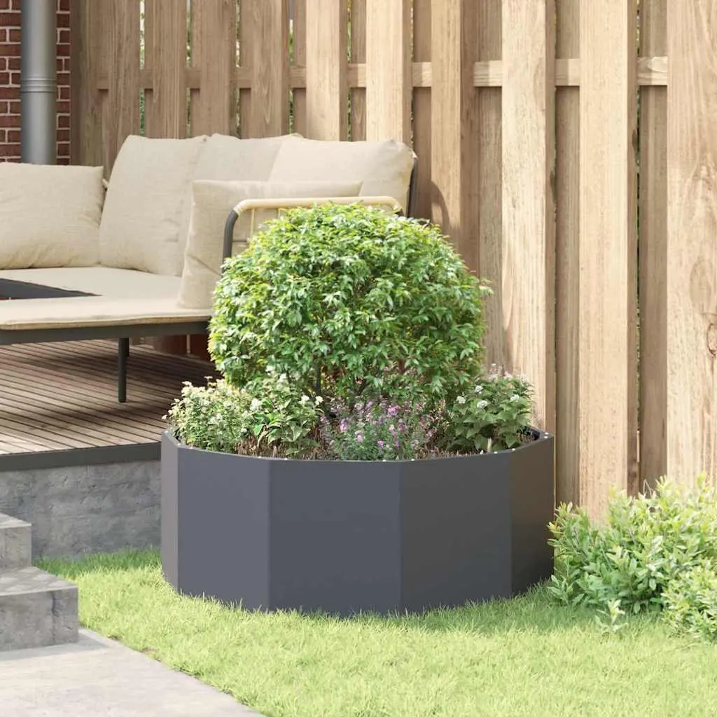 Steel Round Planter Anthracite 90x90x35cm Outdoor Garden Pot Container