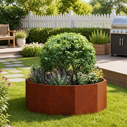 Compact Round Steel Outdoor Planter for Easy Gardening 90x90x35cm