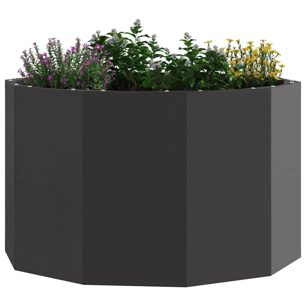 Round Steel Garden Planter 60x60x35cm Black Outdoor Patio Pot Flower Planter