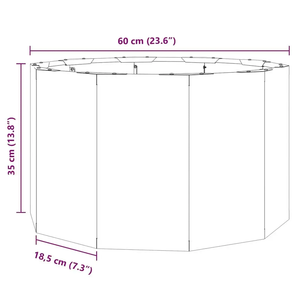 Round Steel Garden Planter 60x60x35cm Black Outdoor Patio Pot Flower Planter
