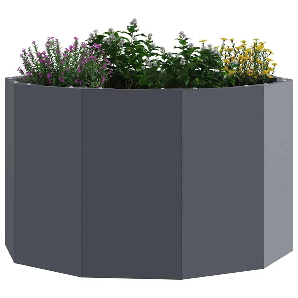 Steel Garden Planter Round Anthracite Outdoor Pot Patio Terrace Flower Container
