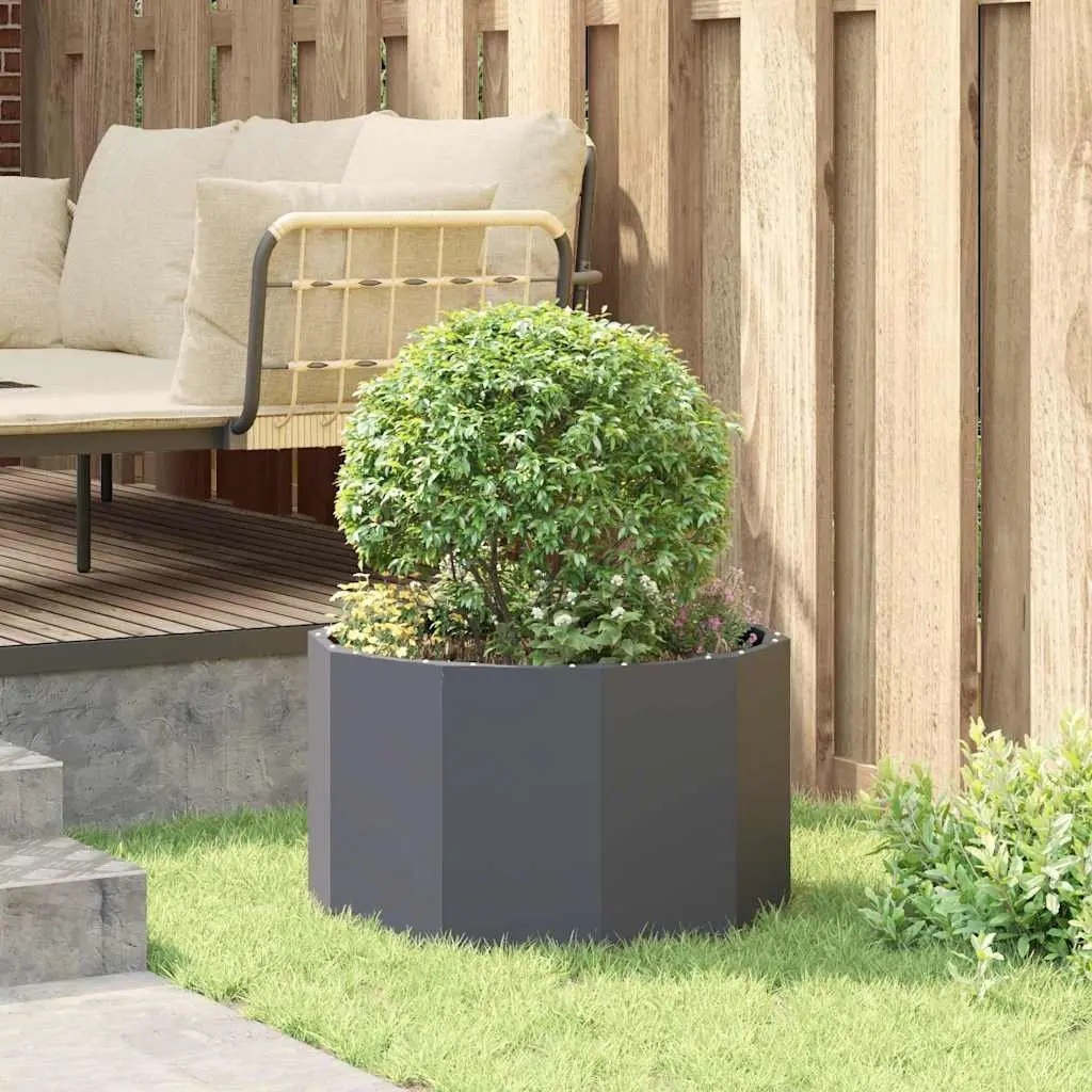Steel Garden Planter Round Anthracite Outdoor Pot Patio Terrace Flower Container