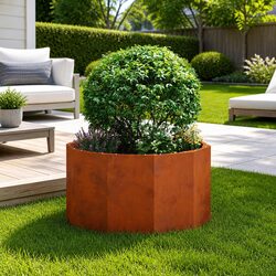 Round Garden Planter Steel Outdoor Patio Terrace Pot 60x60x35cm Brown