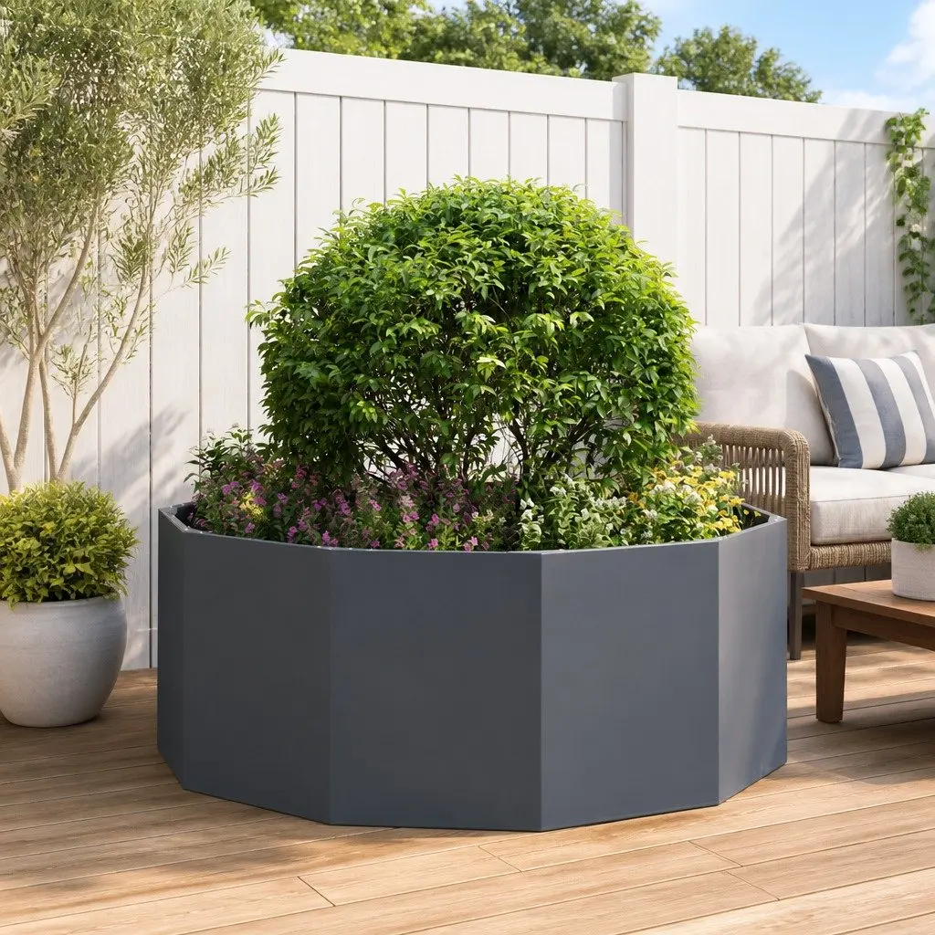 Round Garden Planter Anthracite 120x120x50cm Outdoor Steel Pot Large