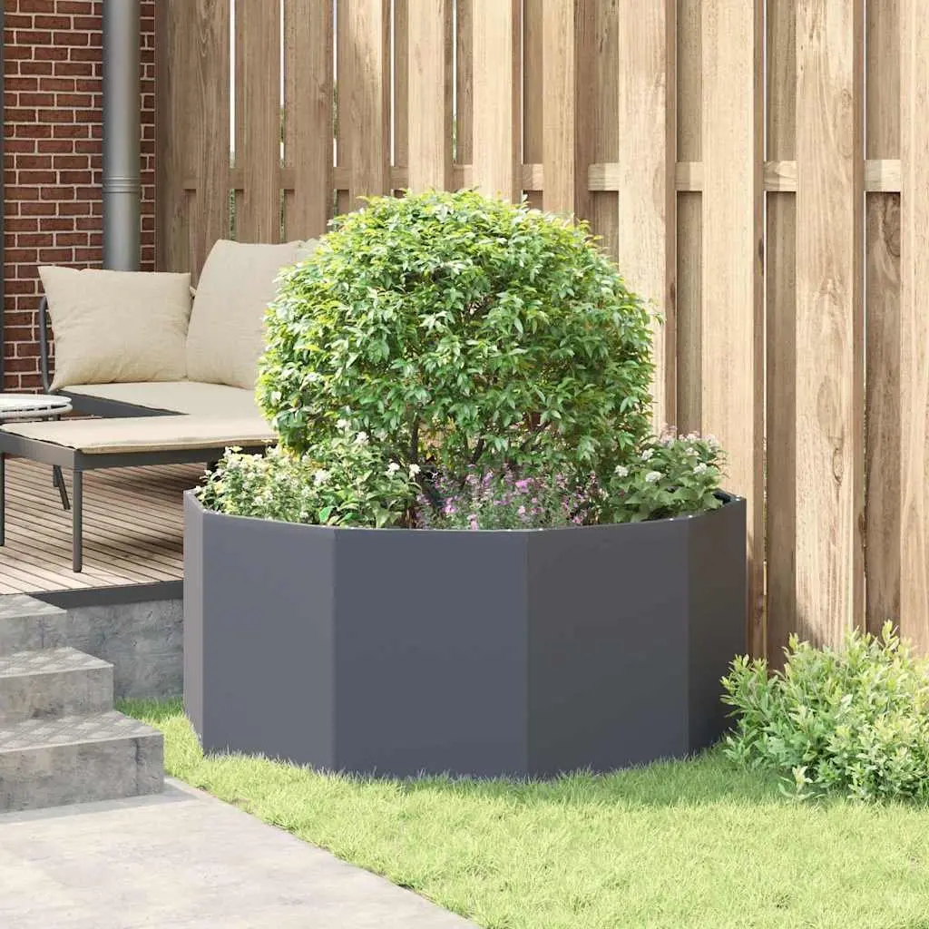 Round Garden Planter Anthracite 120x120x50cm Outdoor Steel Pot Large
