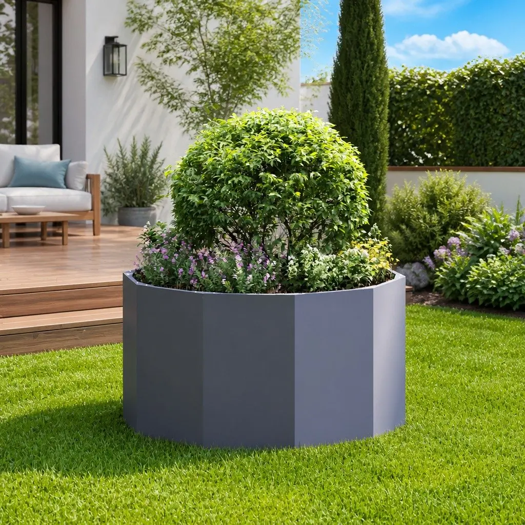 Round Steel Garden Planter Anthracite 90x90x50cm Outdoor