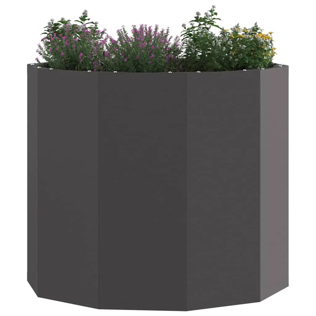 Round Steel Planter Black 60x60x50cm Outdoor Durable Container