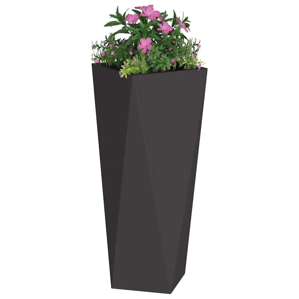 Steel Garden Planter Box Tall Outdoor Flower Pot 30x30x75cm Black Rectangle