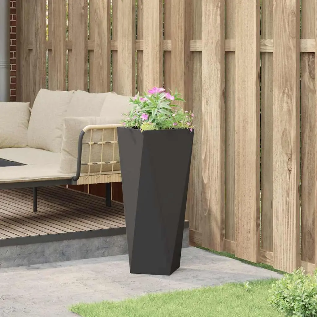 Steel Garden Planter Box Tall Outdoor Flower Pot 30x30x75cm Black Rectangle