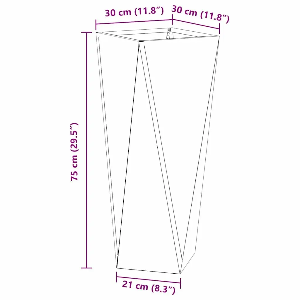 Steel Garden Planter Box Tall Outdoor Flower Pot 30x30x75cm Black Rectangle