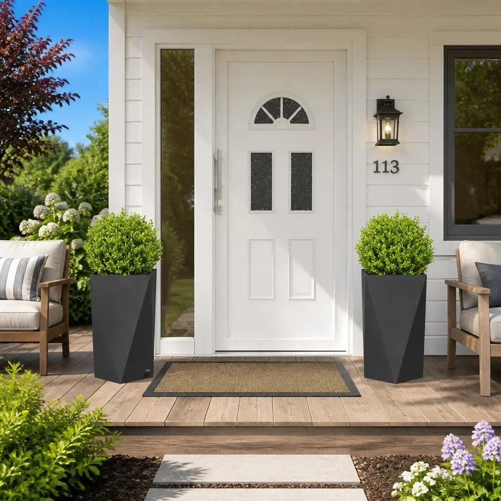 Steel Planter Black 40 x 40 x 75 cm Outdoor Garden Pot Box Decorative 2 Piece