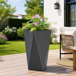 Steel Garden Planter Box Anthracite 40x40x75cm Outdoor Rectangular Pot Terrace