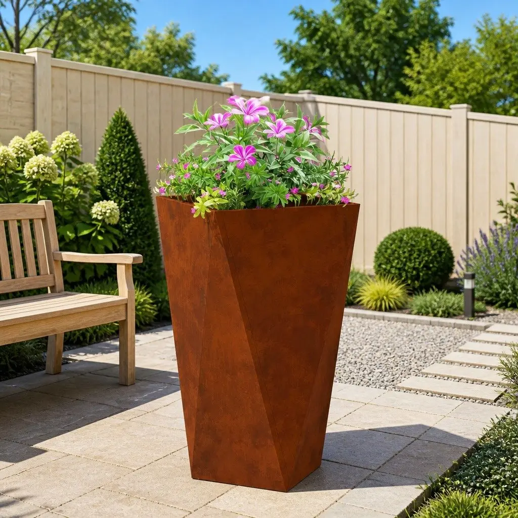 Garden Planter Box Brown Rectangular 40x40x75cm Steel Construction Weather Resistant