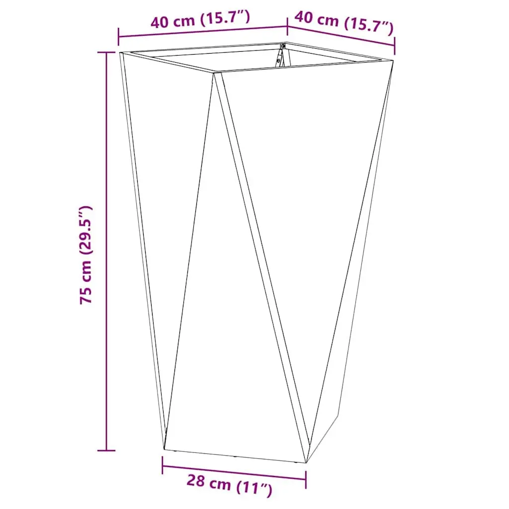 Garden Planter Box Brown Rectangular 40x40x75cm Steel Construction Weather Resistant