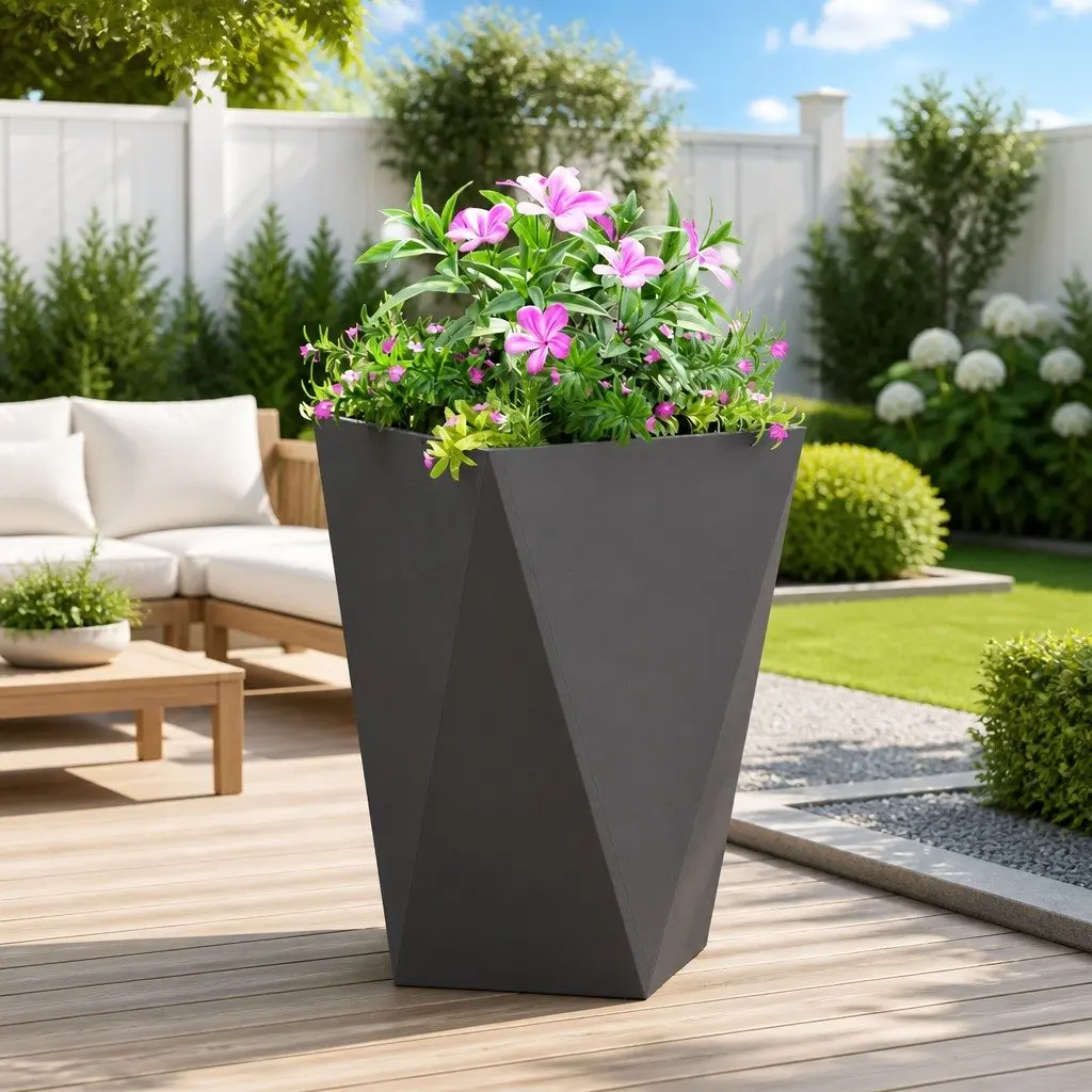 Steel Garden Planter Box Black 50x50x75cm Outdoor Raised Flower Pot