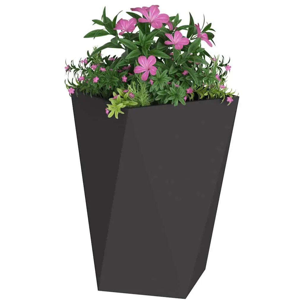 Steel Planter Box Black 50x50x75cm Outdoor Garden Pot Corrugated Sides