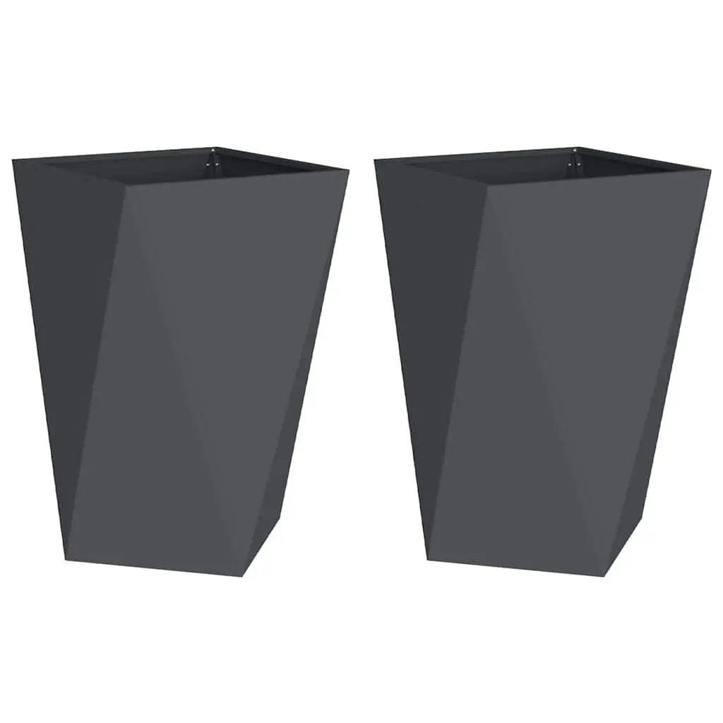 Steel Garden Planter Anthracite 50 x 50 x 75 cm Sturdy Outdoor Plant Pot Box 2 Piece
