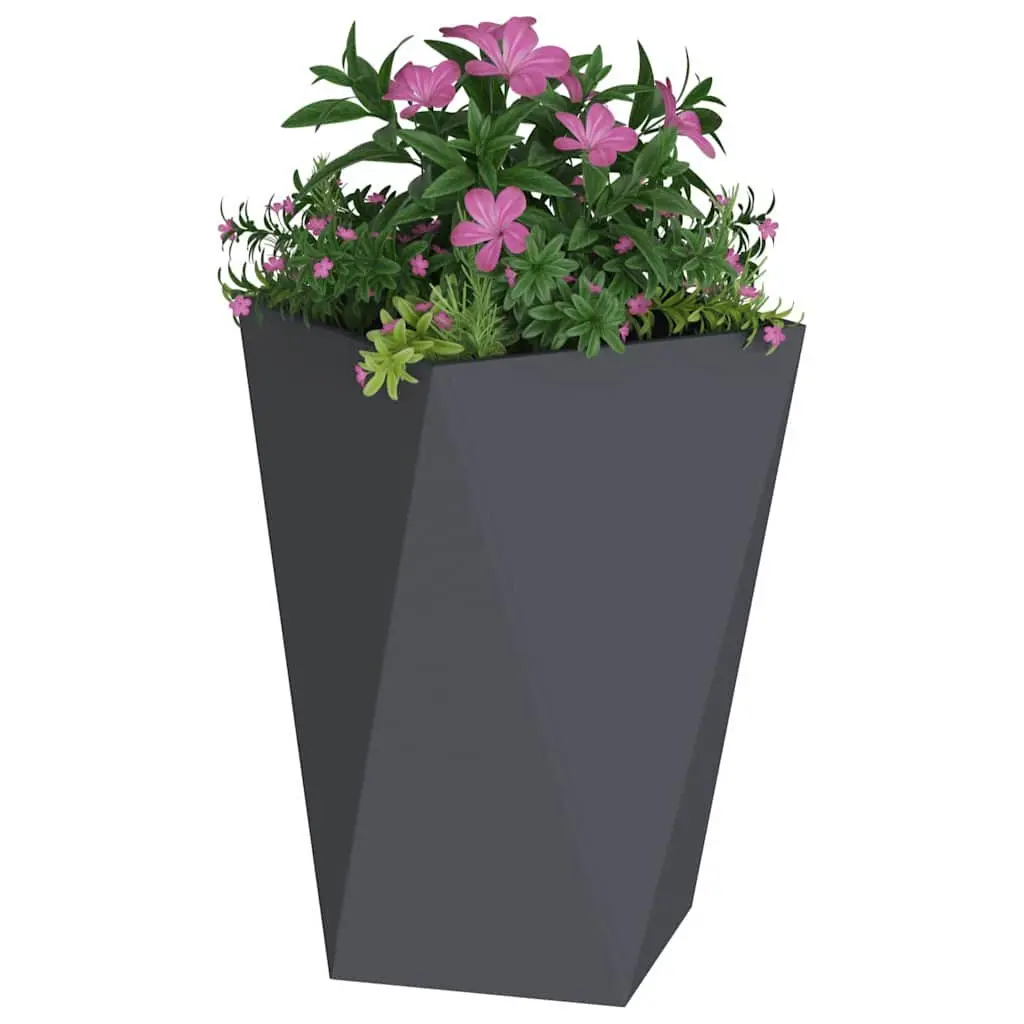 Steel Garden Planter Anthracite 50 x 50 x 75 cm Sturdy Outdoor Plant Pot Box 2 Piece