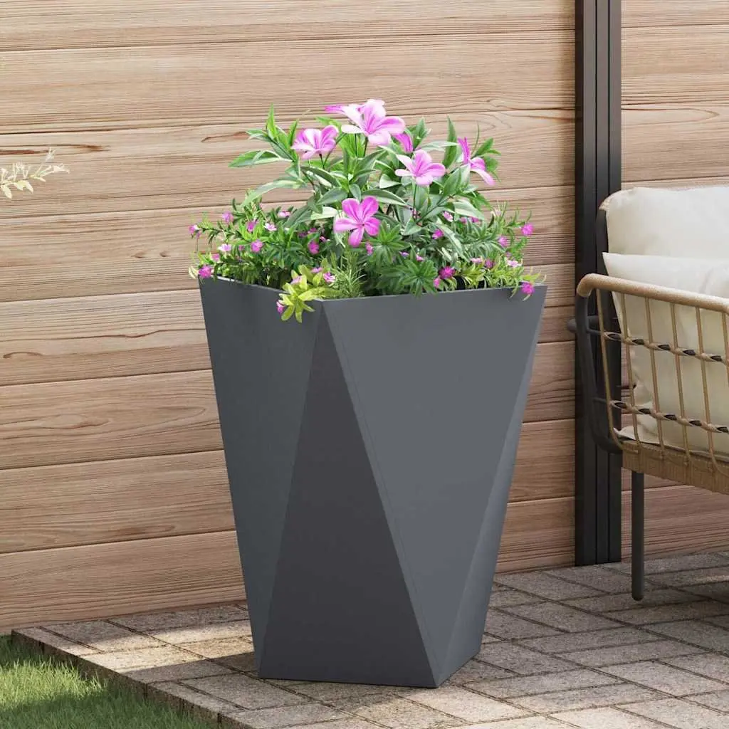 Steel Garden Planter Anthracite 50 x 50 x 75 cm Sturdy Outdoor Plant Pot Box 2 Piece