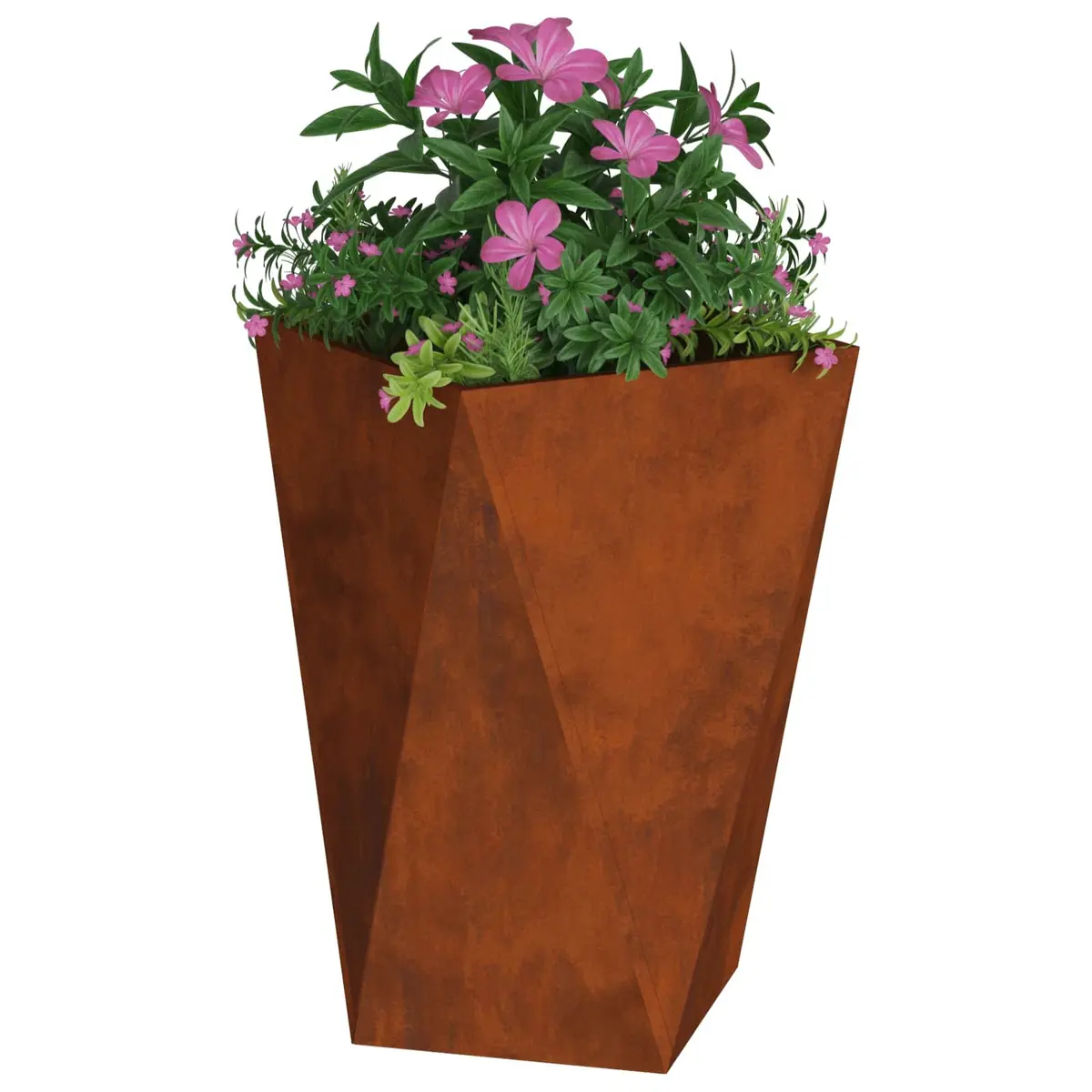 Garden Planter Brown Steel 50 x 50 x 75 cm Outdoor Pot Box Corrugated Sides