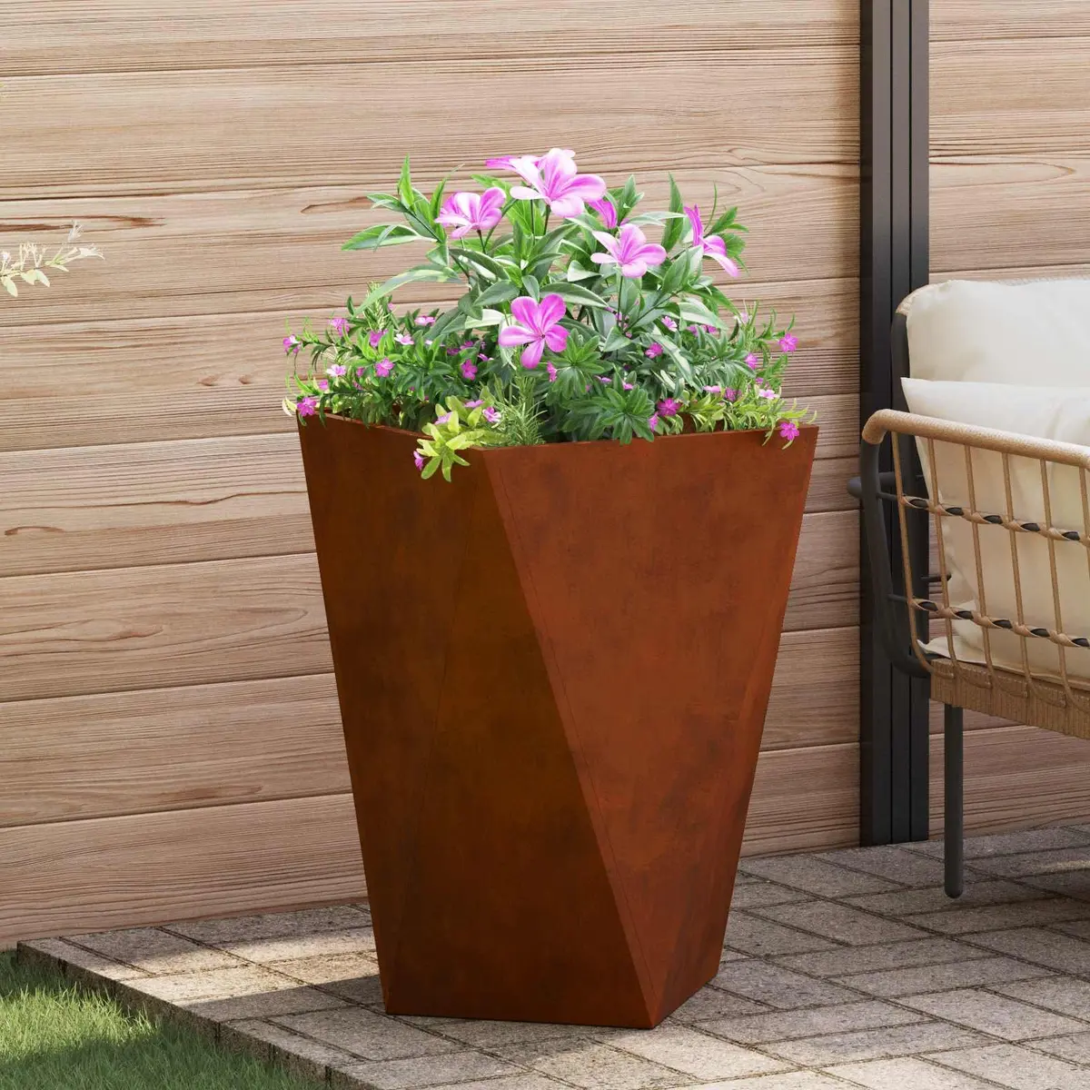 Garden Planter Brown Steel 50 x 50 x 75 cm Outdoor Pot Box Corrugated Sides