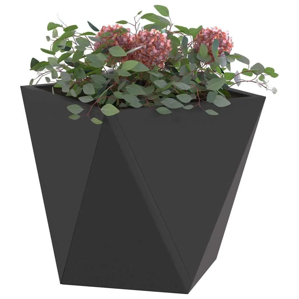 Steel Planter Box 30x30x30cm Black Outdoor Garden Corrugated Rectangular Plant