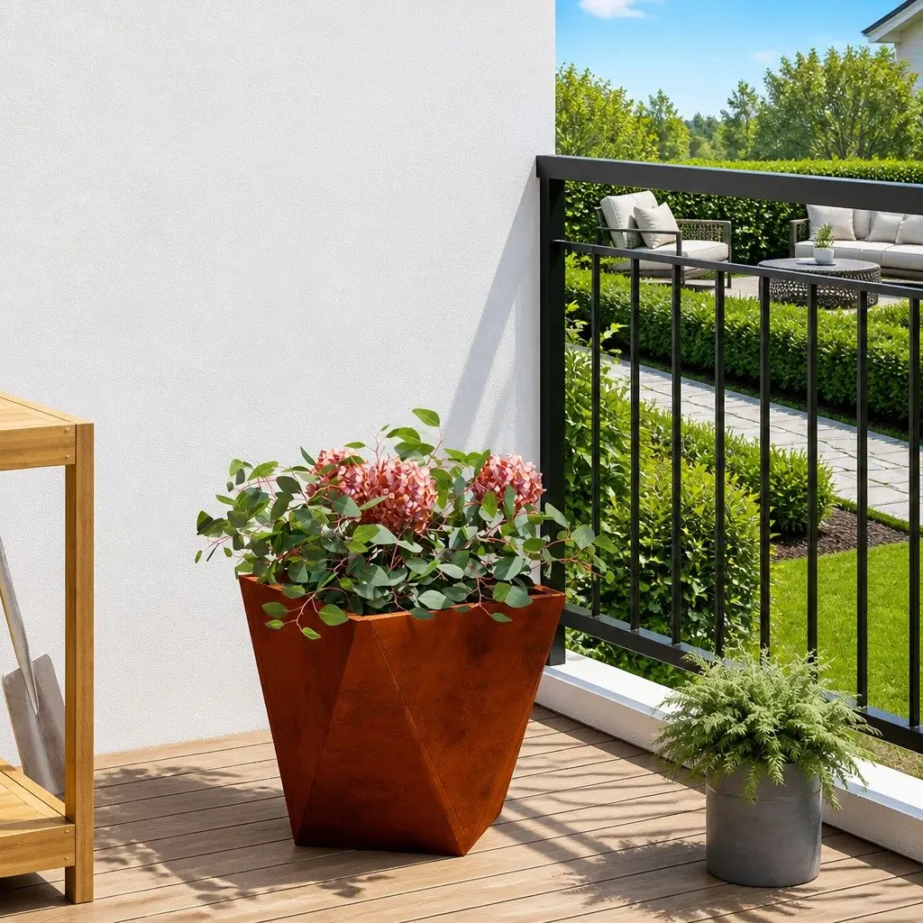 Garden Planter Box Brown 30x30x30cm Steel Weathered Decorative