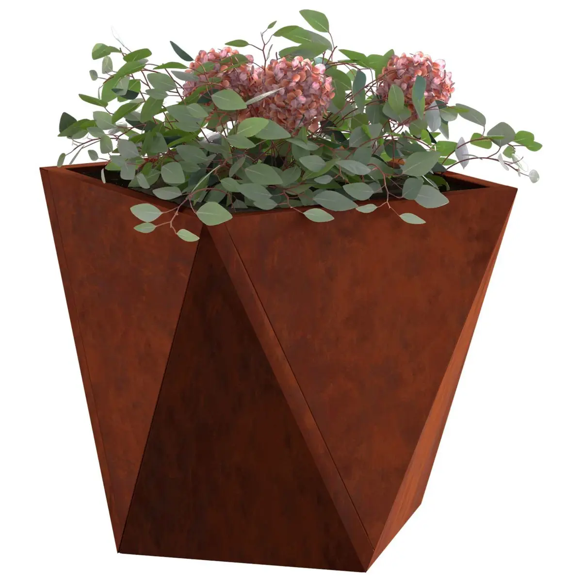 Garden Planter Brown Steel 30x30x30cm Set of 2 Outdoor Weathering Decorative Box