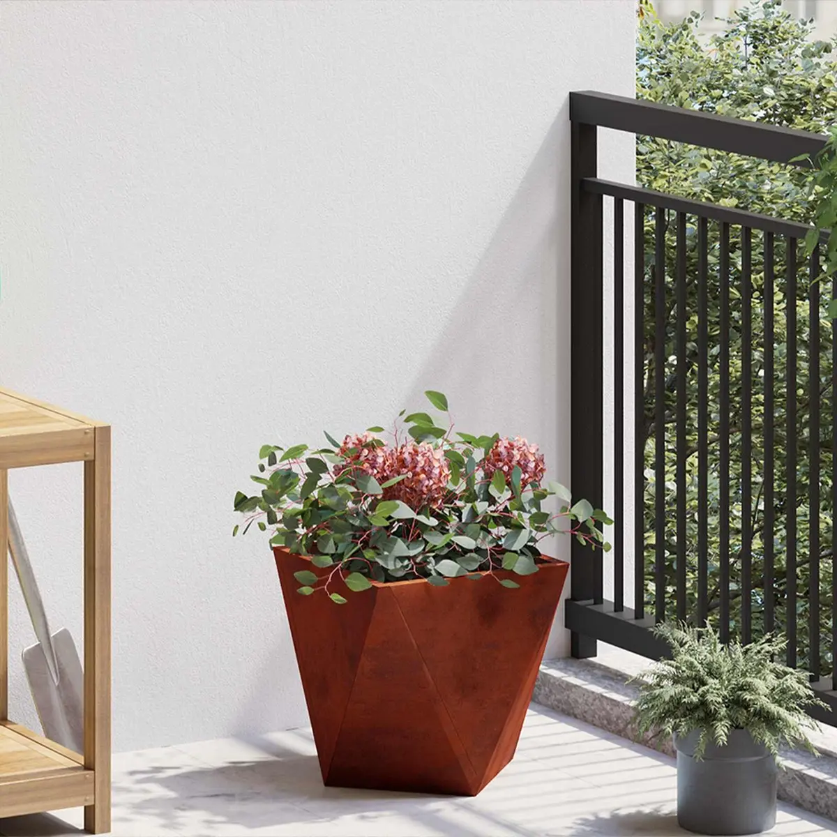Garden Planter Brown Steel 30x30x30cm Set of 2 Outdoor Weathering Decorative Box