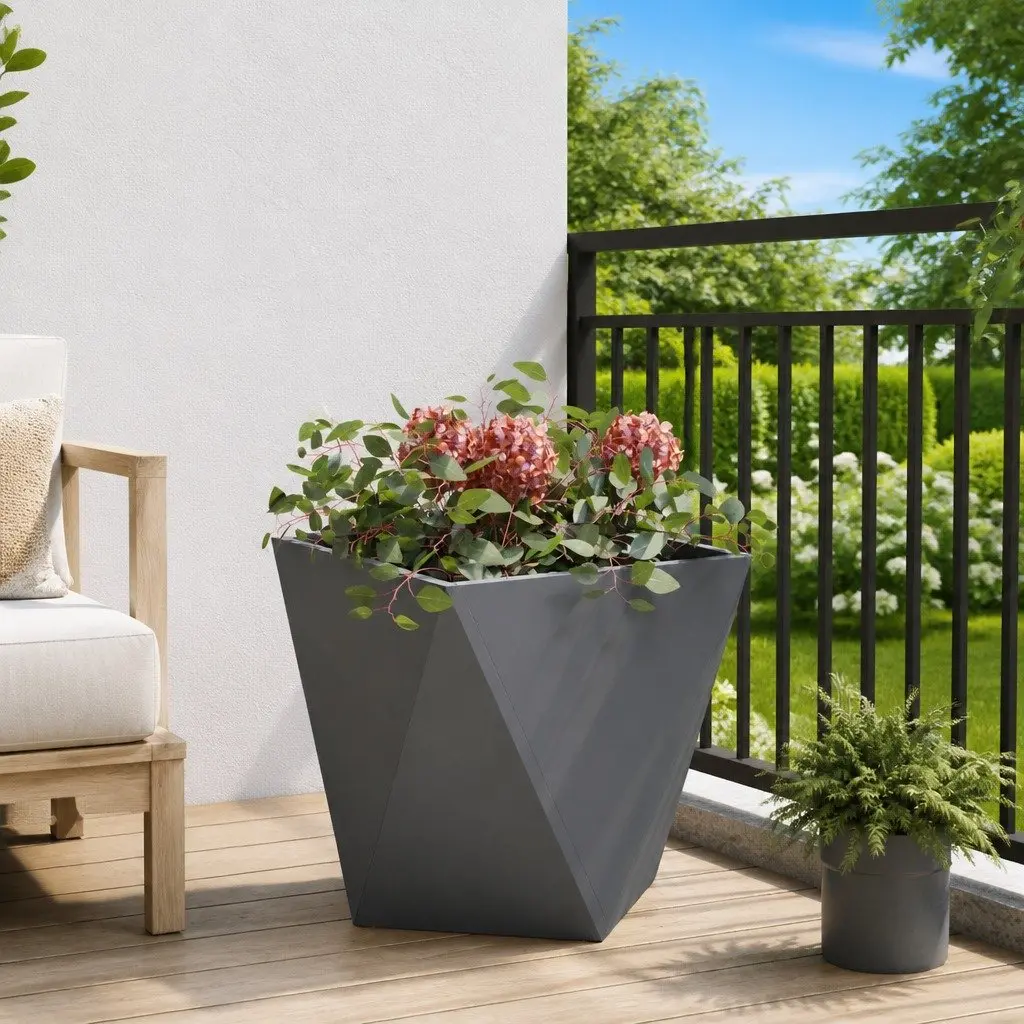 Steel Garden Planter Box Anthracite 40x40x40cm Outdoor Corrugated Flower Pot