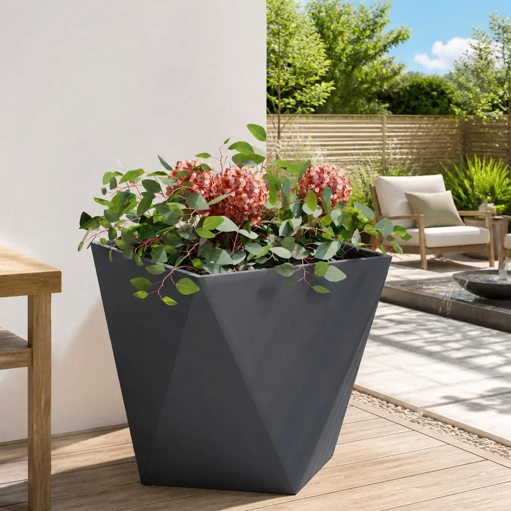Steel Garden Planter Box Anthracite 50x50x50cm Outdoor Corrugated Planter
