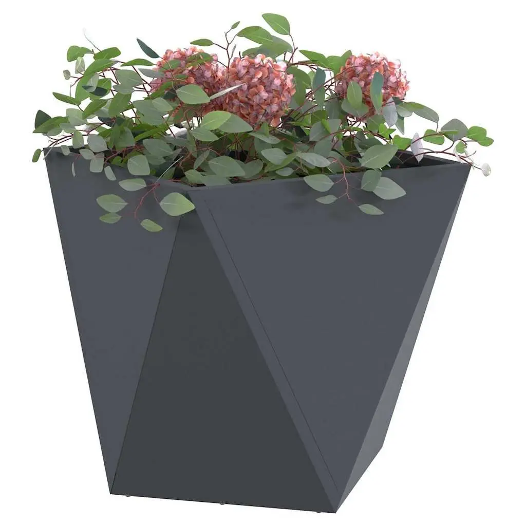 Steel Garden Planter Box Anthracite 50x50x50cm Outdoor Corrugated Planter