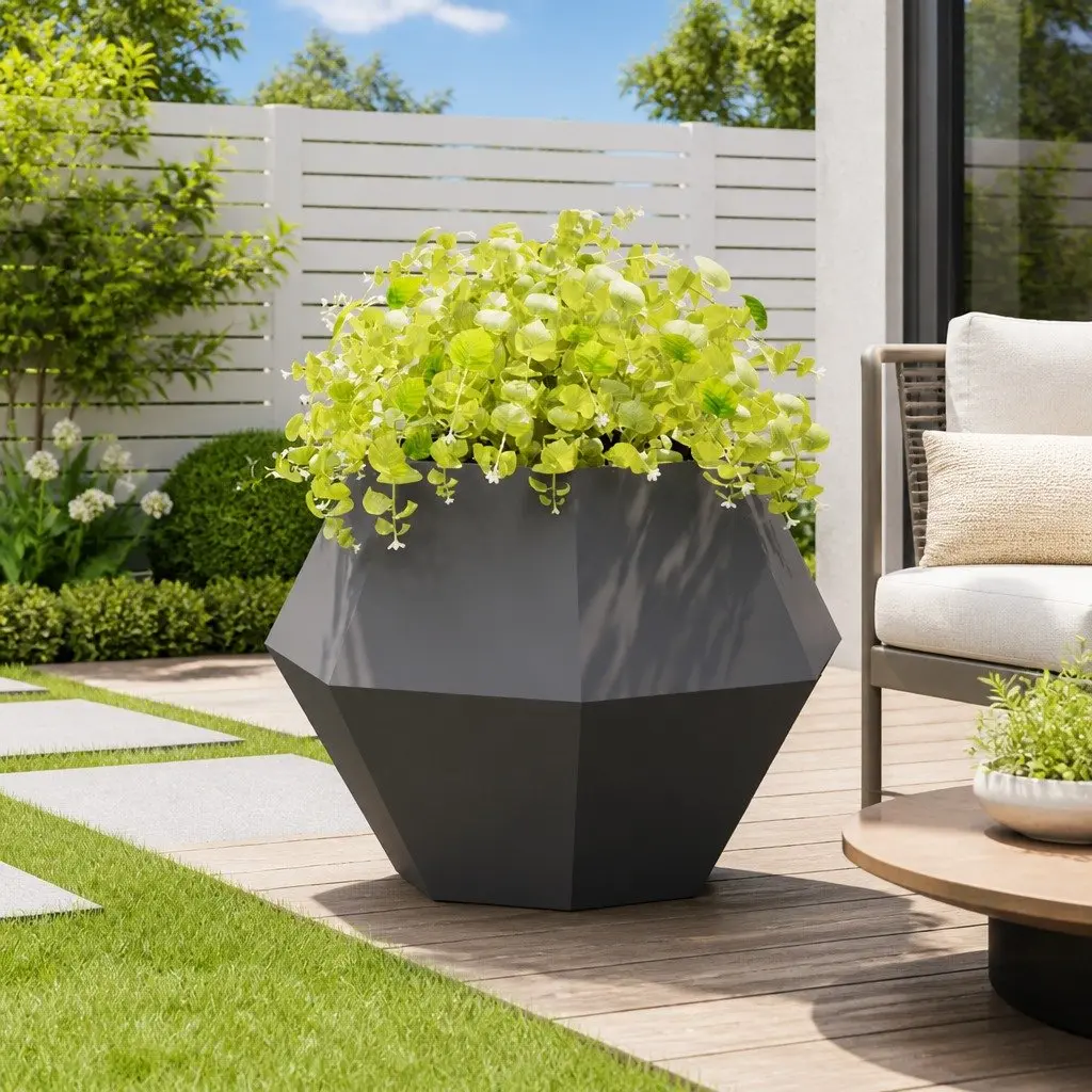 Steel Garden Planter Box Black Rectangular 100x100x80cm Durable Outdoor Patio Raised Bed Pot